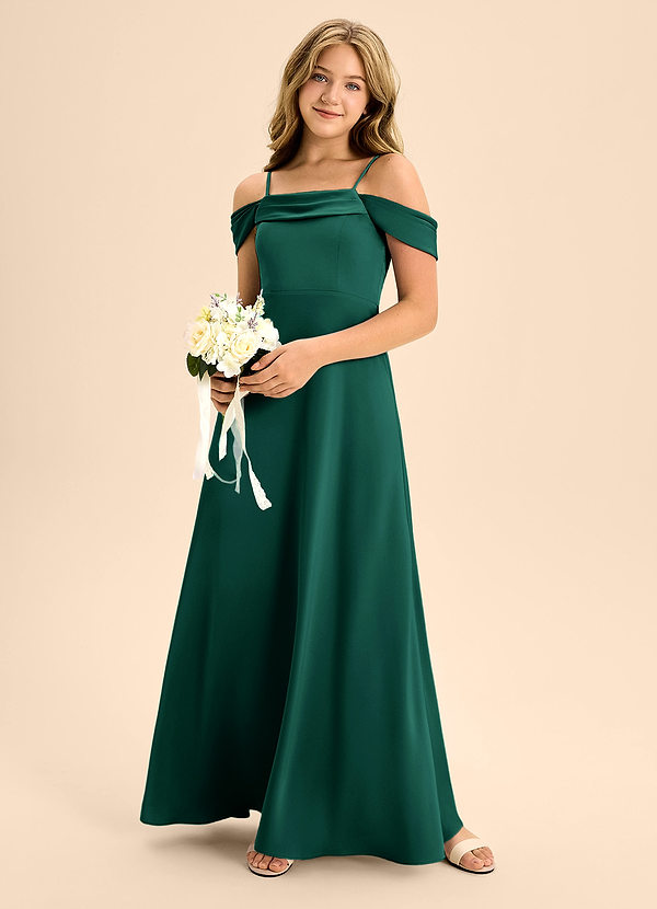 Azazie Anselie Junior Vestido de Esmeralda de Satén Elástico de Corte En A con Vestidos sin tirantes image1