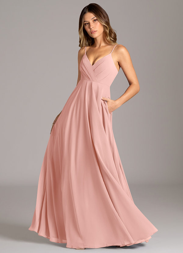 Azazie Amani Bridesmaid Dresses Rosette A-Line Pleated Chiffon Dress image1