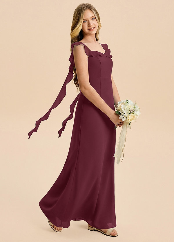 Azazie Cindy Junior Cabernet A-Line Ruched Chiffon Dress image1