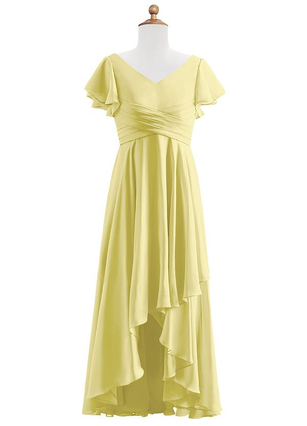 Azazie Caria Junior Robe Trapèze en Mousseline de soie Plissée Sorbet Citron image1