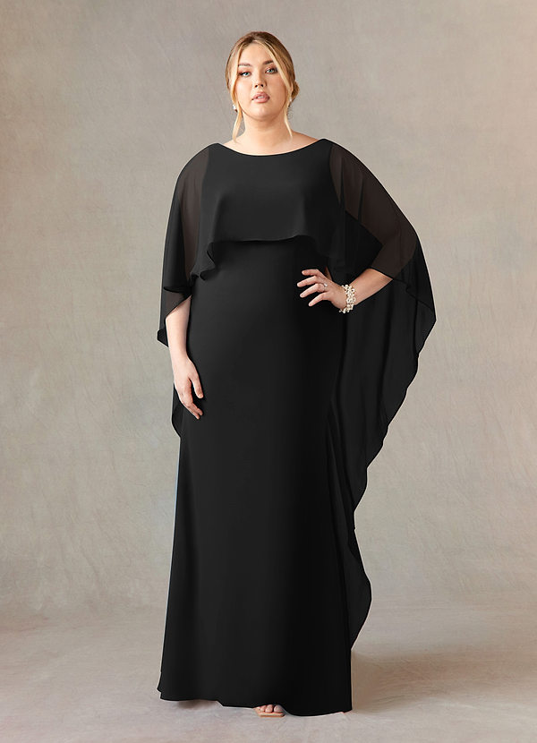 Azazie Dion Mother of the Brides Dresses Black Sheath Scoop Stretch Crepe Dress image1