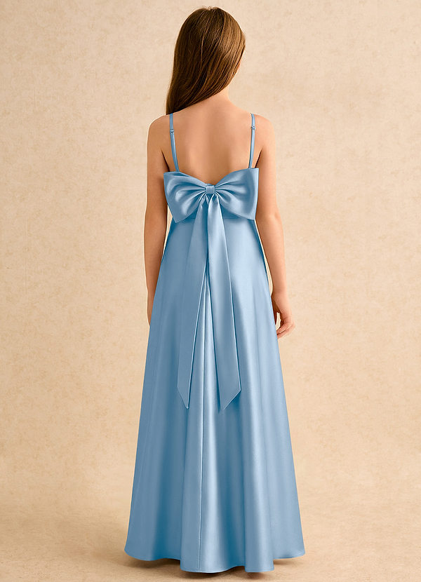 Azazie Joella Girls Formal Flower Girl Dresses Powder Blue A-Line Pleated Stretch Satin Dress image1