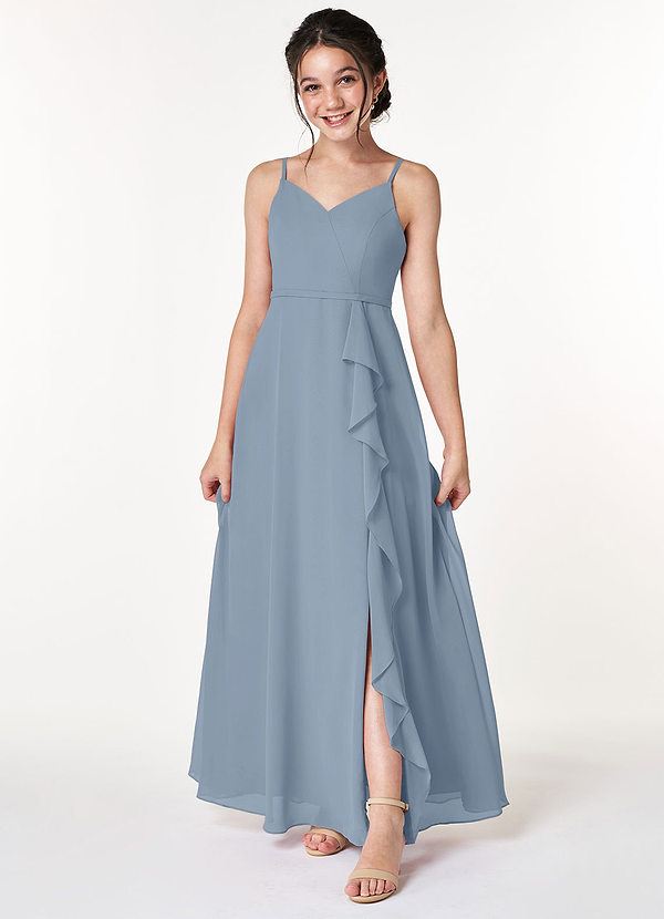 Azazie Naeem Junior Dusty Blue A-Line Ruched Chiffon Dress image1