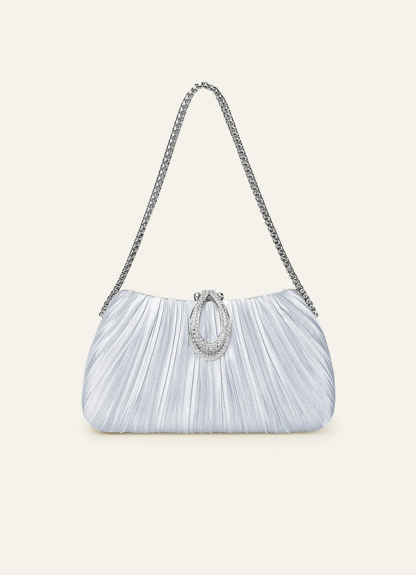 front Matching Color Crystal Buckle Pleated Satin Clutch Bag