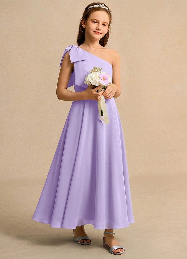 Azazie Guppy Junior Formal Bloemenmeisjes Jurken A-Lijn Jurk van Chiffon One-Shoulder Lila image1