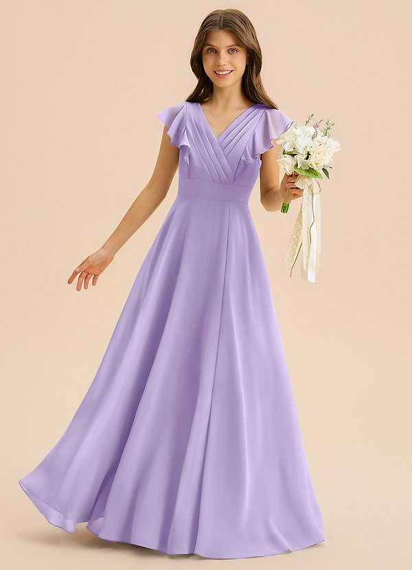 Azazie Anysa Junior Robe Trapèze en Mousseline de soie Rayé Lilas image1