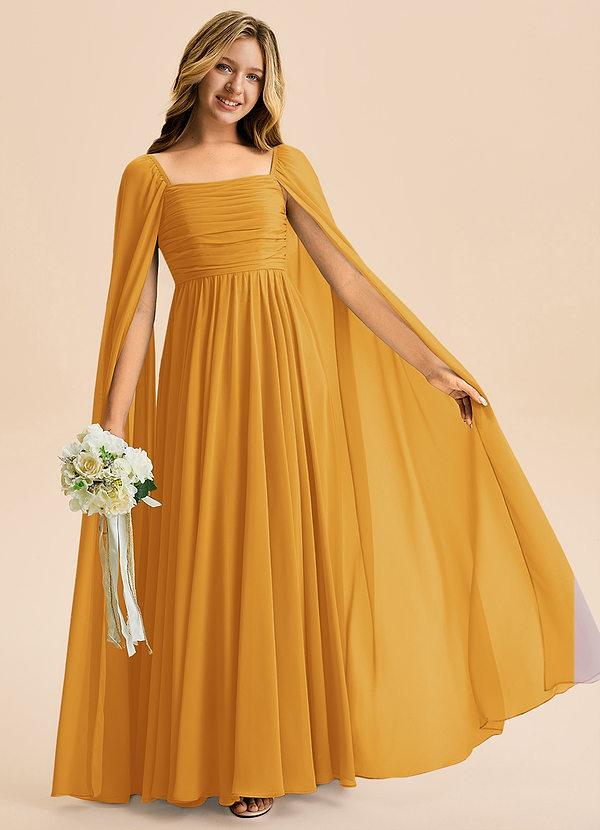 Azazie Calista Junior Butterscotch A-Line Pleated Chiffon Dress image1