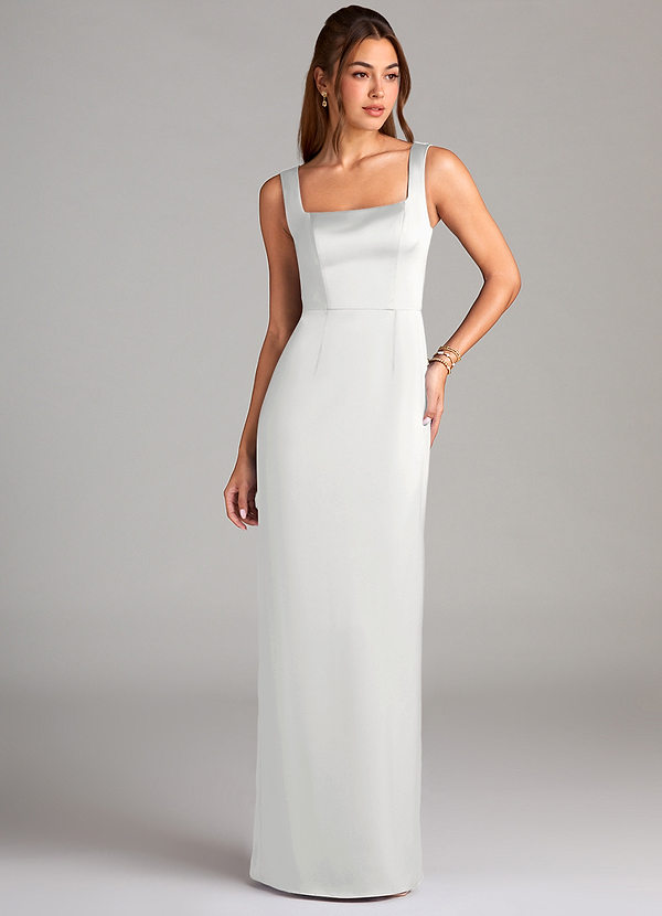 Azazie Flori Bridesmaid Dresses White Sheath Side Slit Stretch Satin Dress image1