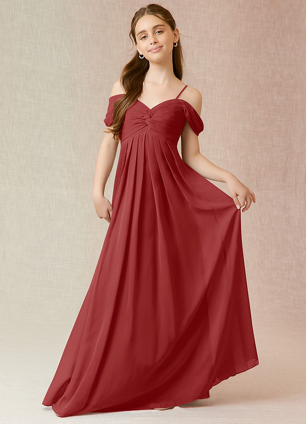 Azazie Kaitlynn Junior Vestido de Óxido de Gasa de Corte En A con Vestidos sin tirantes image1