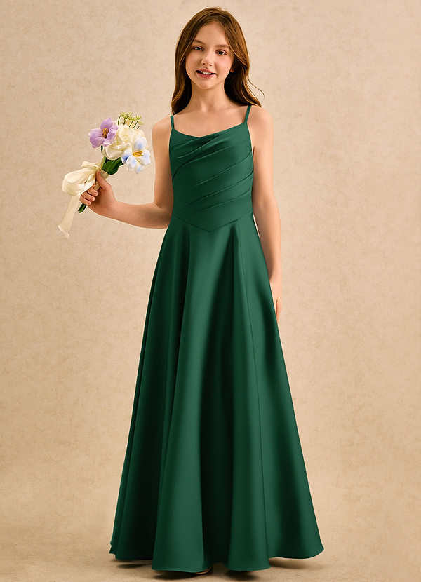Azazie Coconut Girls Formal Blumenkinder Kleider A-Linie Plissee Stretch-Satin Kleid Dunkelgrün image1