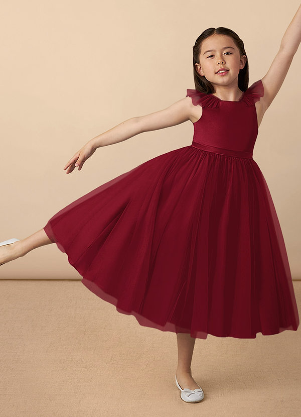 Azazie Dolly Flower Girl Dresses Burgundy A-Line Bow Tulle Dress image1