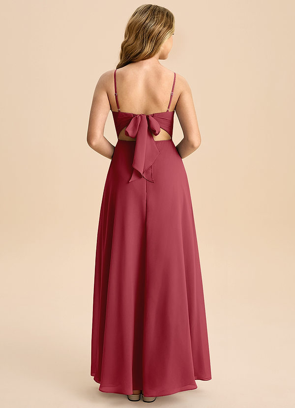 Azazie Shale Junior Pomegranate A-Line Bow Chiffon Dress image1