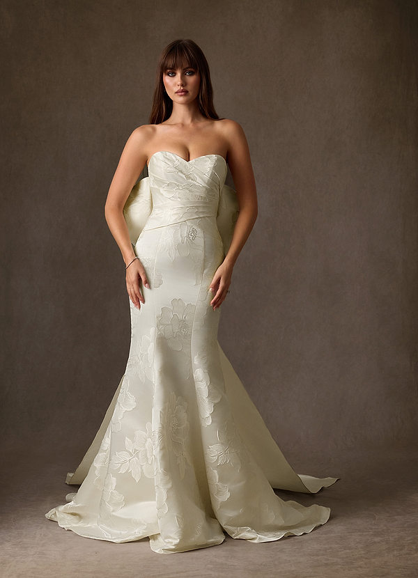 Azazie Nita Wedding Dresses Cream Mermaid Strapless Floral Jacquard Dress image1