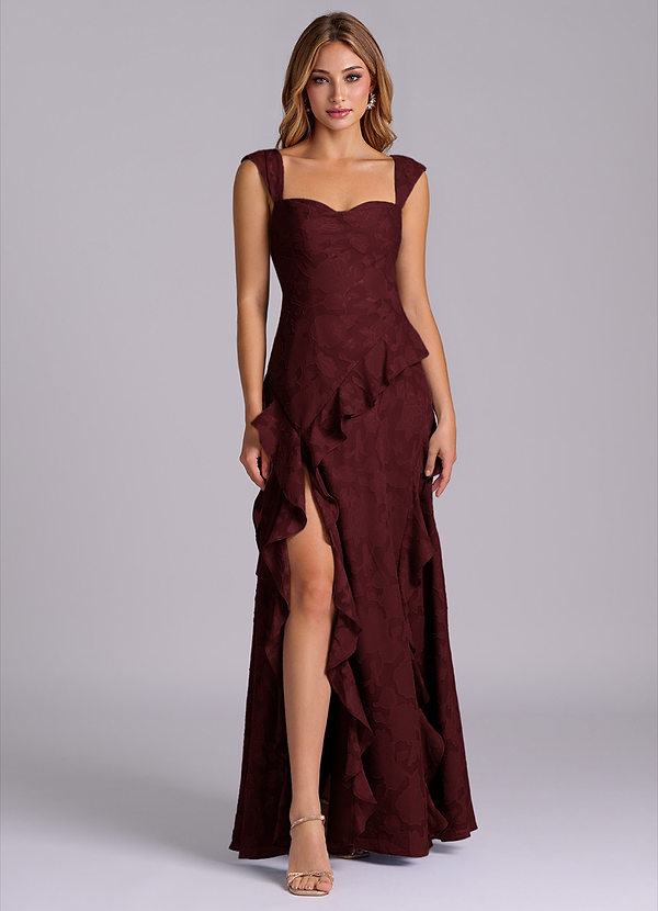 Sloane Bridesmaid Dresses Cabernet A-Line Sweetheart Neckline Floral Burnout Dress image1