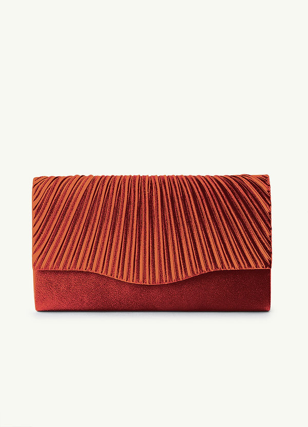 front Matching Color Pleated Metallic Satin Envelope Clutch