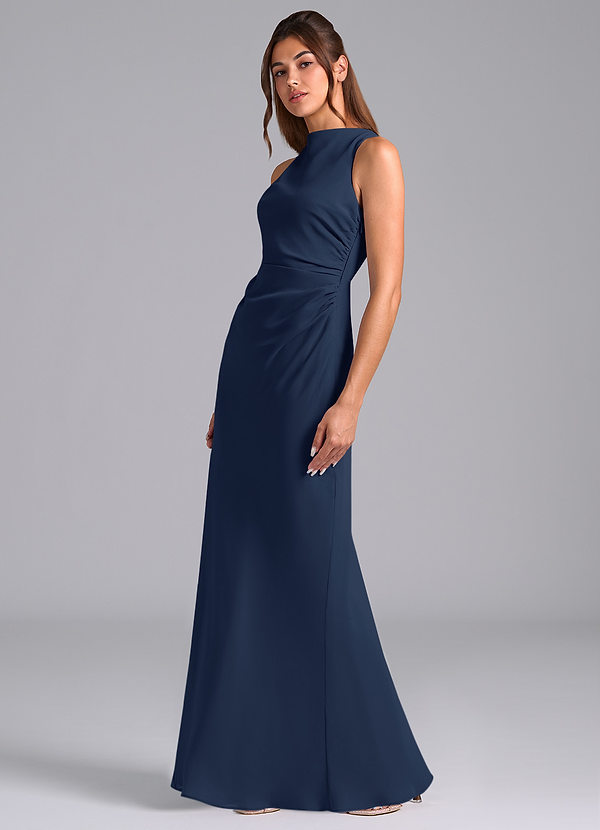 Azazie Evadne Bridesmaid Dresses Dark Navy A-Line Pleated Chiffon Dress image1
