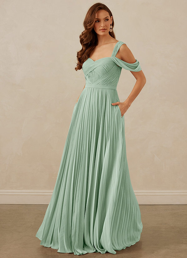 Christian Siriano Bridal for Azazie 1013 Bridesmaid Dresses Plissiertes Schulterfreies Chiffon A-Linien-Kleid image1