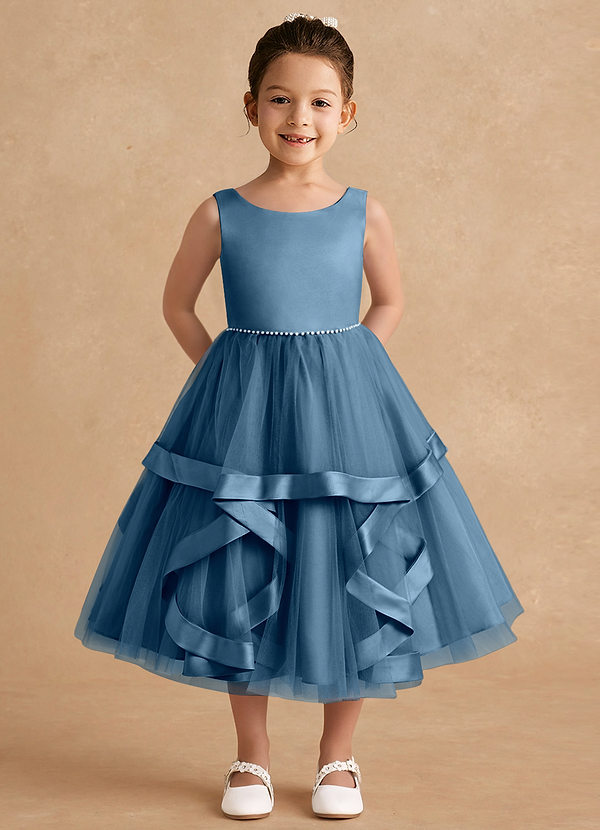 Azazie Posy Blumenkinder Kleider A-Linie Mit Perlen Tüll Kleid Bermudablau image1