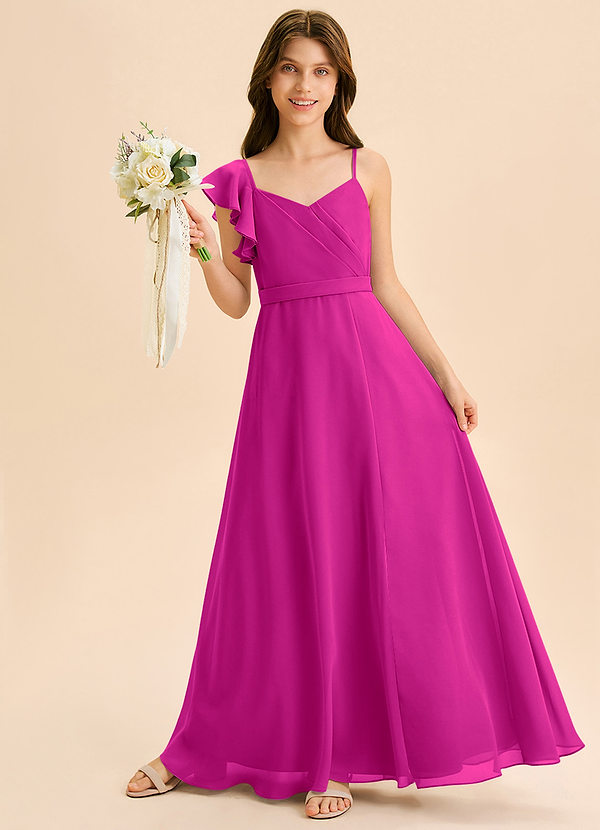 Azazie Kelsea Junior Fuchsia A-Line Ruched Chiffon Dress image1