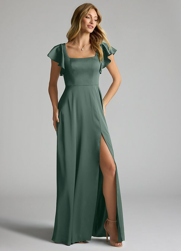 Azazie Bondi Robes Demoiselle d'honneur Robe Trapèze en Satin extensible Arc Mousse De Mer image1