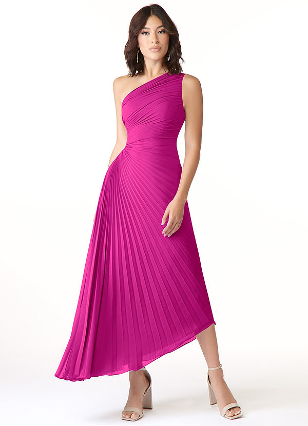 Azazie Kirra Bridesmaid Dresses Fuchsia A-Line One Shoulder Chiffon Dress image1