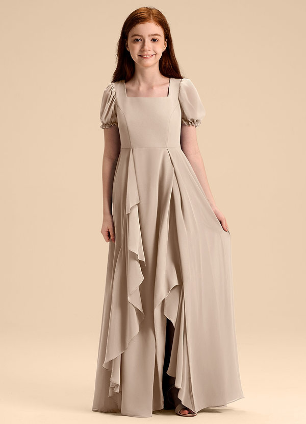 Azazie Priya Junior Abito A-Line in Chiffon Blusa Taupe image1