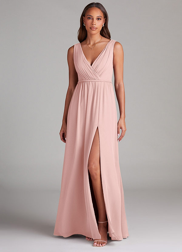 Azazie Tanicia Bridesmaid Dresses Powder Pink A-Line Pleated Chiffon Dress image1