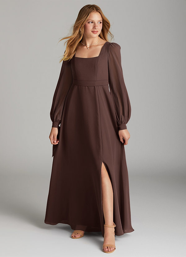 Azazie Leonia Junior Ganache A-Line with Pockets Chiffon Dress image1