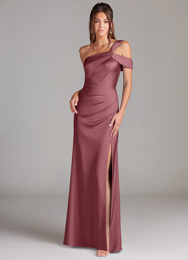 Azazie Wynter Brautjungfernkleider Etui Schulterfrei Stretch-Satin Kleid Wüstenrose image1