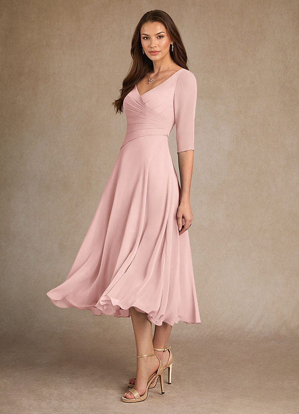 Azazie Durant Mother of the Brides Dresses Powder Pink A-Line Pleated Chiffon Dress image1