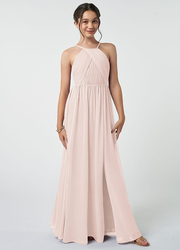 Azazie Leighton Junior Rose Petal A-Line Pleated Chiffon Dress image1