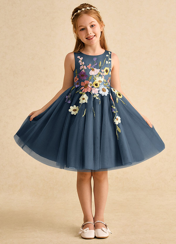 Azazie Prima Robes de Fillette d'Honneur Robe Trapèze en Tulle Arc Neptune image1