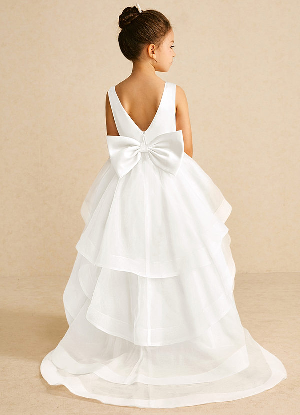 Azazie Pumpkin Flower Girl Dresses Ivory A-Line Convertible Tulle Dress image1