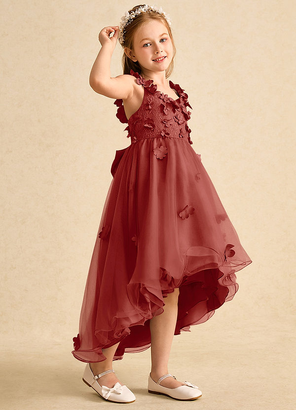 Azazie Tweety Flower Girl Dresses Terracotta A-Line Lace Tulle Dress image1