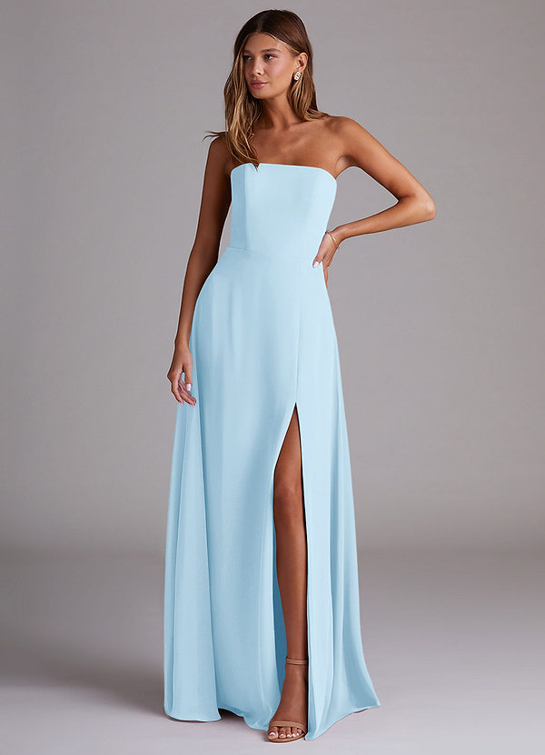 Azazie Wren Bridesmaid Dresses Sky Blue A-Line Side Slit Chiffon Convertible Dress image1