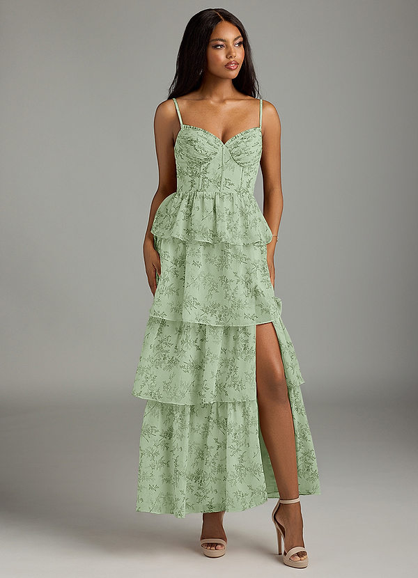 Azazie Kaiden Bridesmaid Dresses Green Fern Floral A-Line Sweetheart Neckline Chiffon Dress image1