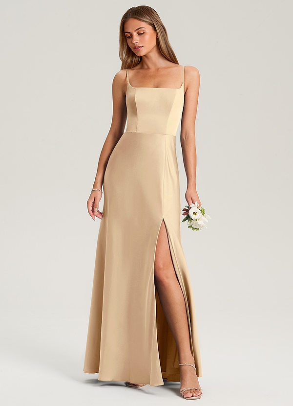 Azazie Lidia Brautjungfernkleider Meerjungfrau-Linie Seitliche Cut-Outs Stretch-Satin Kleid Champagner image1