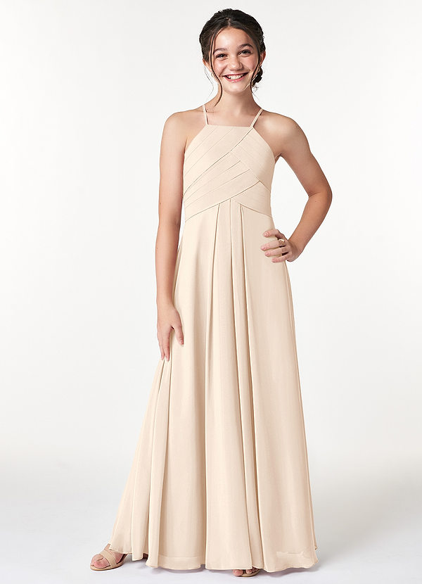 Azazie Ginger Junior White Alabaster A-Line Pleated Chiffon Dress image1