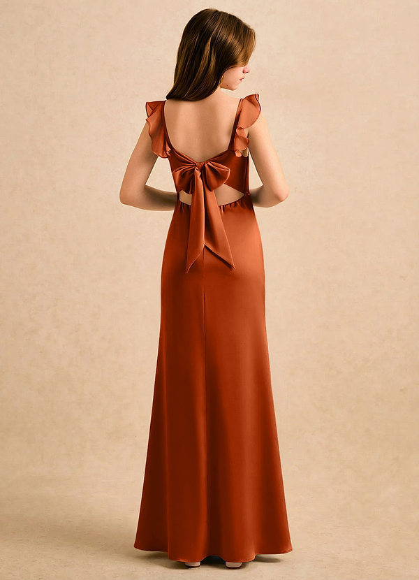 Azazie Novalie Girls Formal Flower Girl Dresses Burnt Orange Mermaid Bow Stretch Satin Dress image1