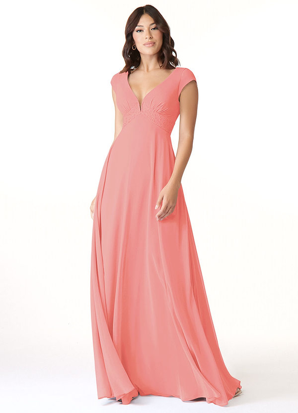 Azazie Mckinley Bridesmaid Dresses A-Line Lace Chiffon Floor-Length Dress image1