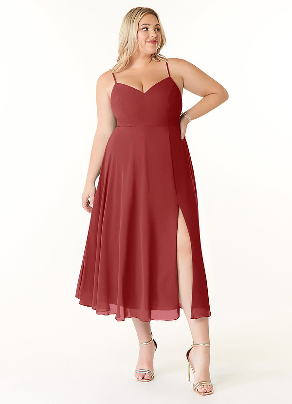 Azazie Clarissa Bridesmaid Dresses Rust A-Line V-Neck Chiffon Dress image1