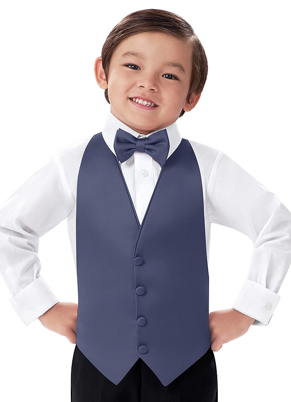 front Conjunto de chaleco y pajarita de satén mate para niño