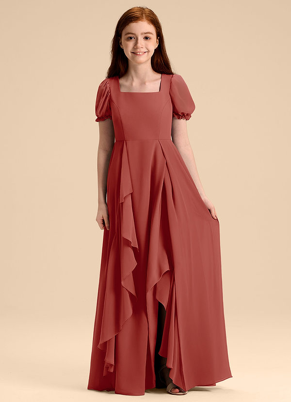 Azazie Priya Junior Abito A-Line in Chiffon Blusa Terracotta image1
