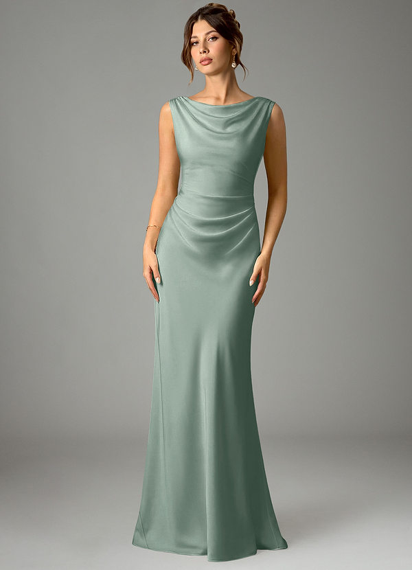 Azazie Kieryn Brautjungfernkleider Meerjungfrau-Linie Plissee Stretch-Satin Kleid Agave image1