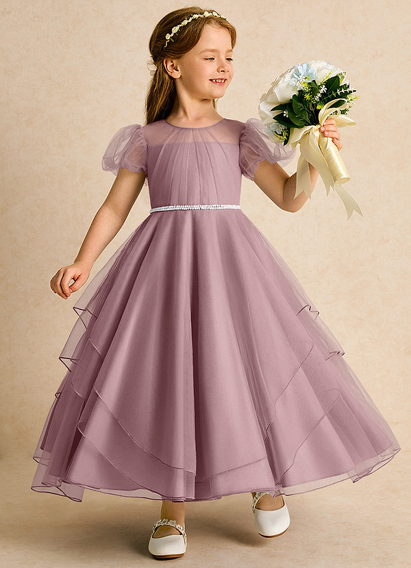 Azazie Duckie Abiti da Ragazza di Fiori Abito Principessa in Tulle Plissettato Rosa Polverosa image1