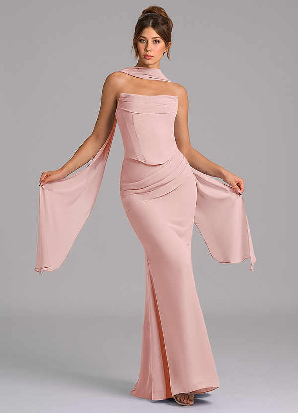 Azazie Sorrel Bridesmaid Dresses Powder Pink Mermaid Corset Chiffon Dress image1
