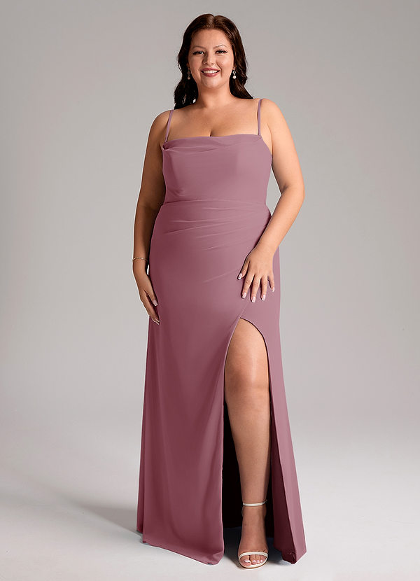 Azazie Leonis Abiti da Damigella Abito Convertibile Tubino in Chiffon Senza Cinturino Vintage Malva image1