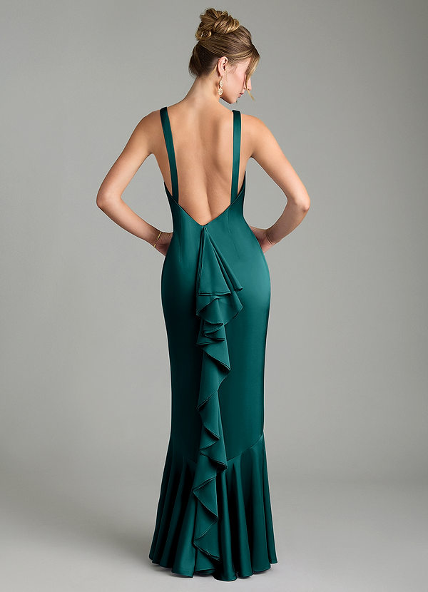 Azazie Tamera Bridesmaid Dresses Peacock Mermaid Pleated Stretch Satin Dress image1