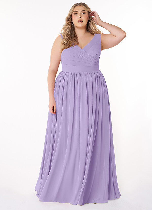 Azazie Keyla Bridesmaid Dresses Lilac A-Line V-Neck Pleated Chiffon Dress image1