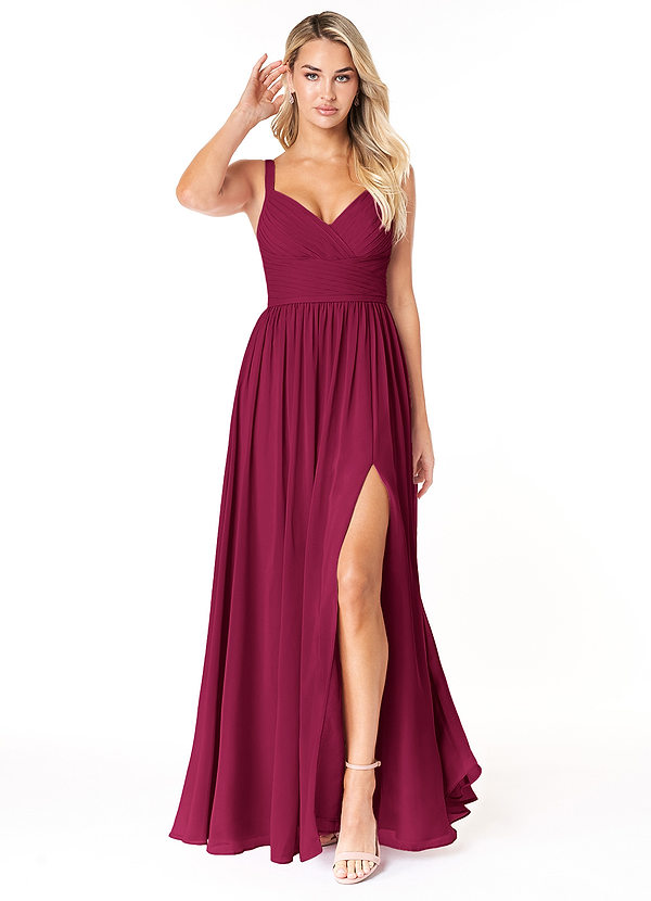 Azazie Chanel Bridesmaid Dresses Burgundy A-Line Pleated Chiffon Dress image1